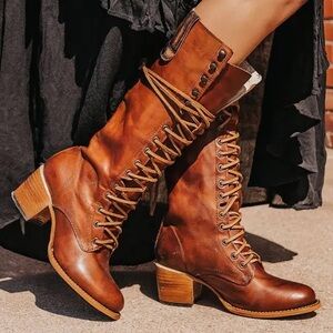Freebird Tan Leather Lace-Up Boots